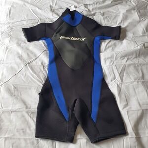 Gladiator Shorty Wetsuit Size 6 Kids Youth Black Blue Neoprene Springsuit